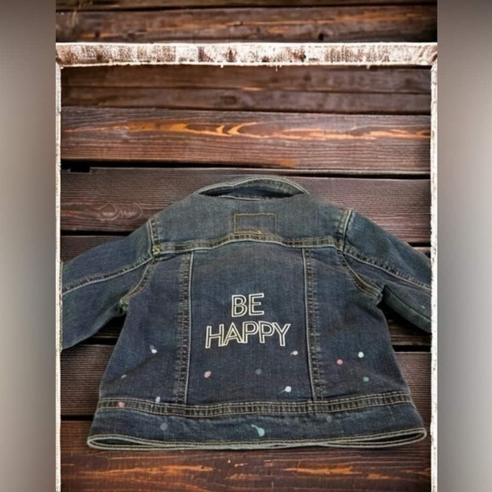 🆕 Cat & Jack 18m "BE HAPPY" Paint Splatter Denim Jacket